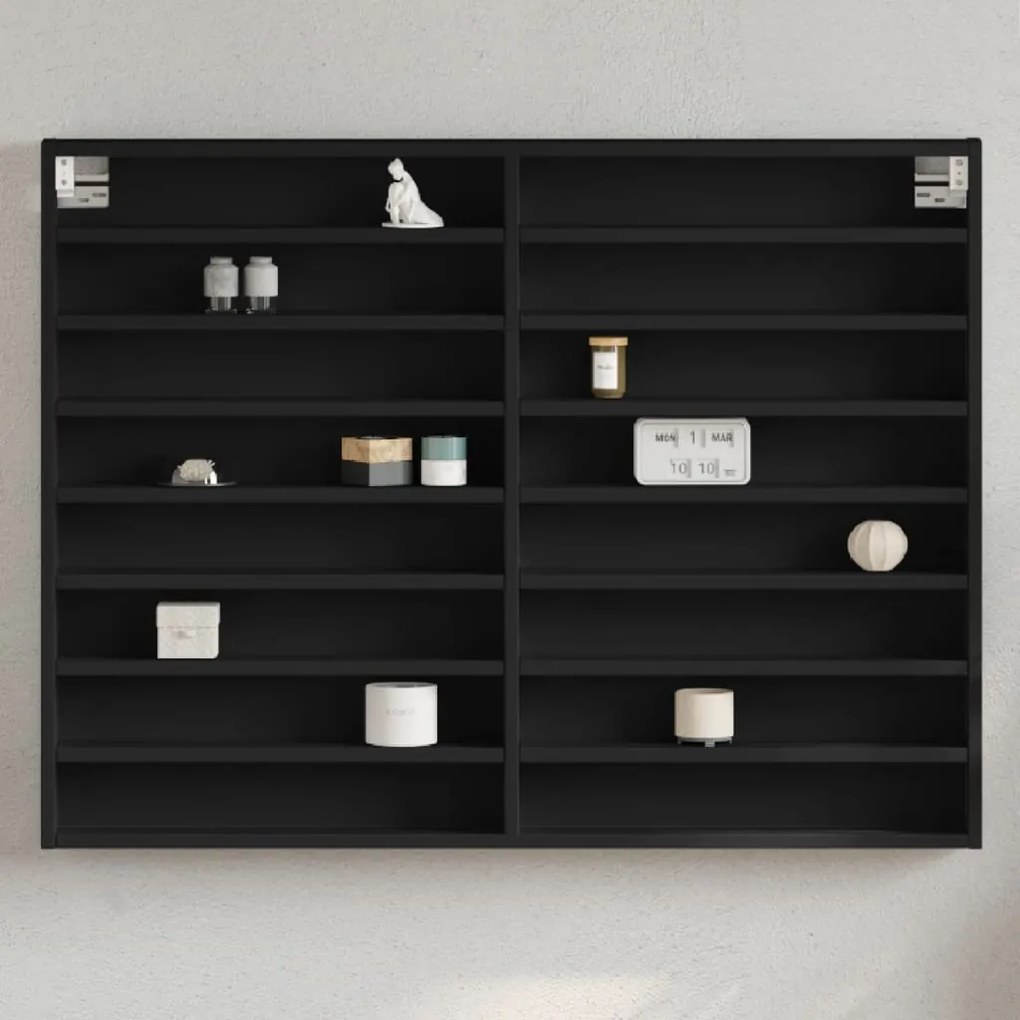 vidaXL Dulap cu vitrină, negru, 100x8,5x75 cm, lemn prelucrat