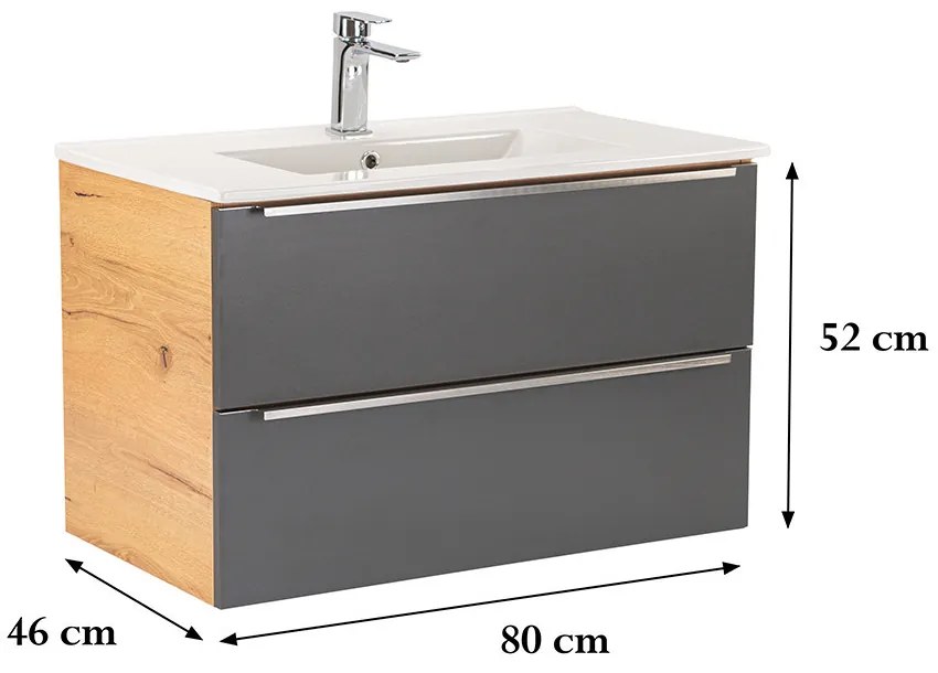 Dulap inferior Vario Trim 80 cu lavoar stejar-antracit