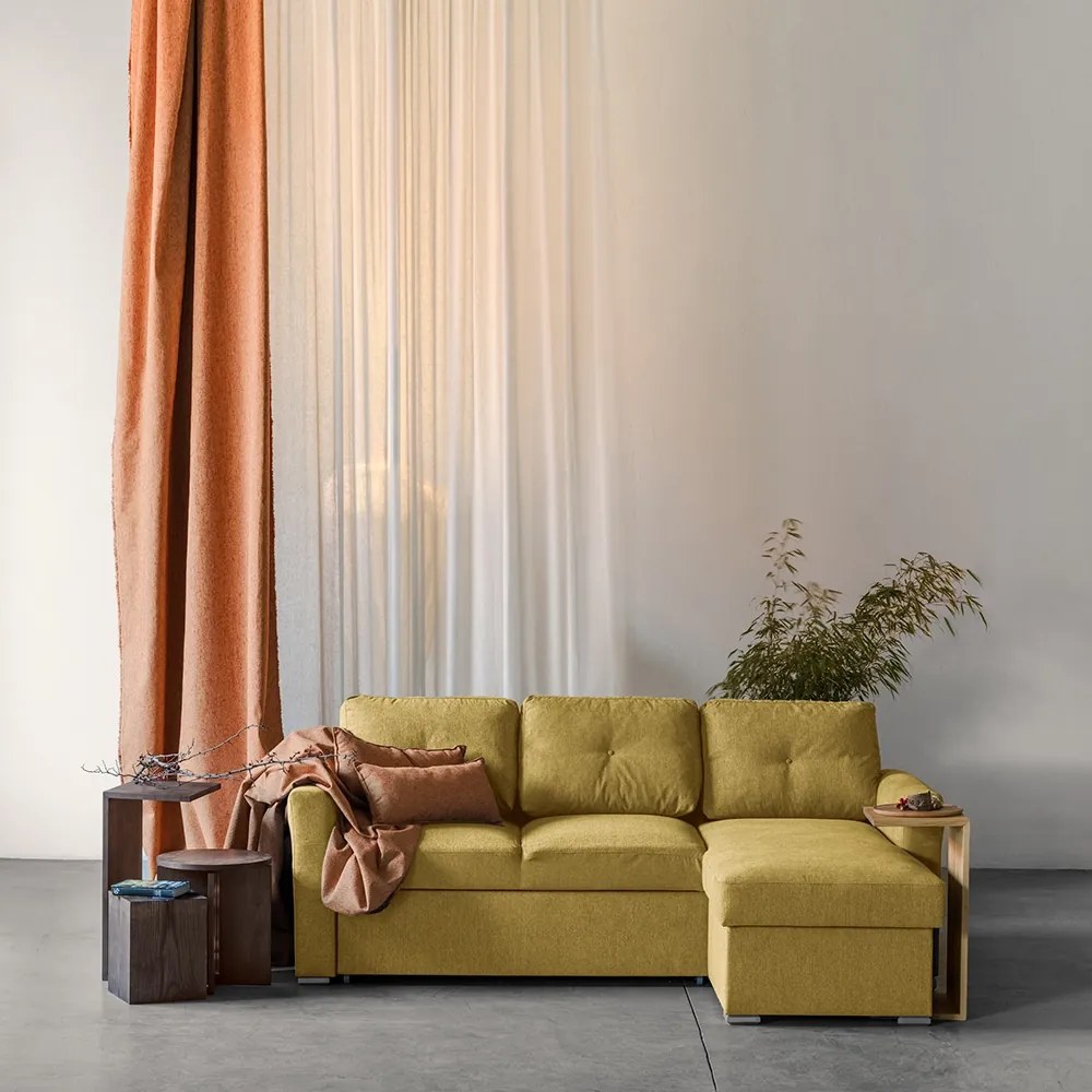 Coltar Extensibil 3 Locuri Cu Spatiu de Depozitare, Galben, 244x87 156x87 cm - Mustard