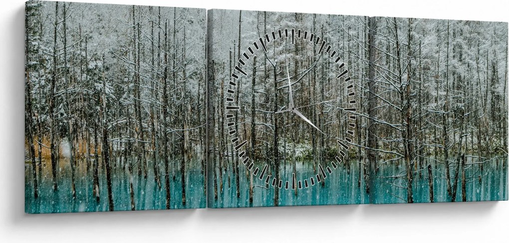 Tablou - Pescărie turcoaz, Biei, Japonia (cu ceas) (90x30 cm)