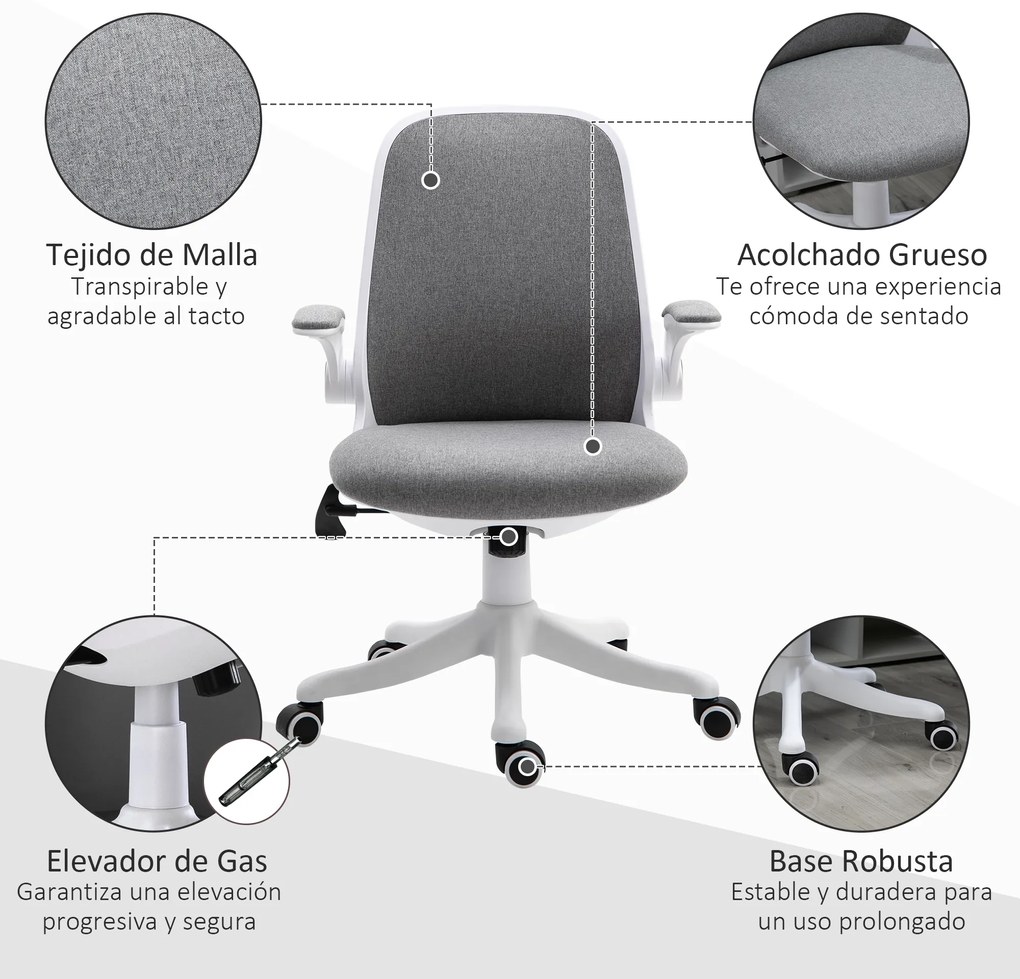 Vinsetto Fotoliu de birou Silla de Escritorio Basculante Altura Ajustable Reposabrazos Elevable 62,5x60x94-104 cm Gris | Aosom Romania