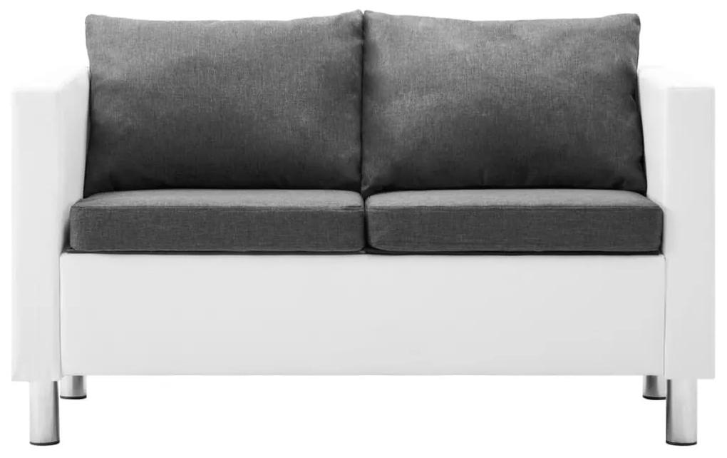 275513 vidaXL Set canapele, 2 piese, alb și gri deschis, piele ecologică