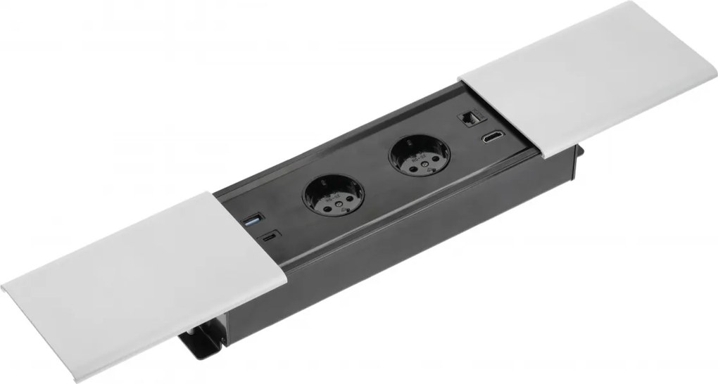 Priza incorporabila in blat Prestino GTV, 2 prize Schuko, USB A + C, HDMI, RJ45, aluminiu, 310 x 100 mm Aluminiu plastic, Aluminiu, L:310 mm; l:100