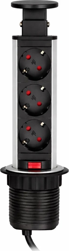 Priză încorporabilă în blat Lift Box Design Light, 3 prize Schuko, negru, D:71 mm Plastic, Negru, D:71 mm; H:285 mm