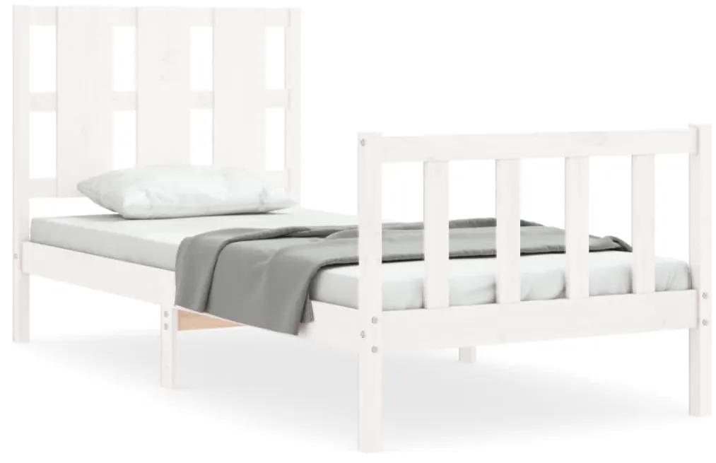 3192222 vidaXL Cadru de pat cu tăblie, alb, 100x200 cm, lemn masiv