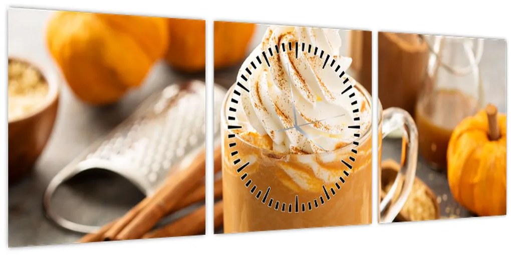 Tablou - Cafea cu lapte de dovleac (cu ceas) (90x30 cm)
