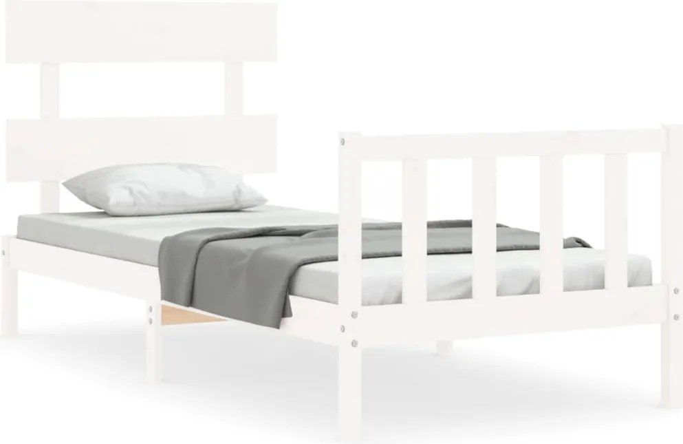 vidaXL Cadru de pat fără saltea, alb, 90x200 cm, lemn masiv pin