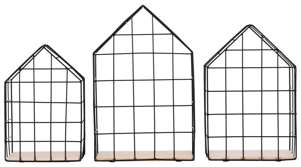 Set de 3 rafturi, natural/negru, AZURI