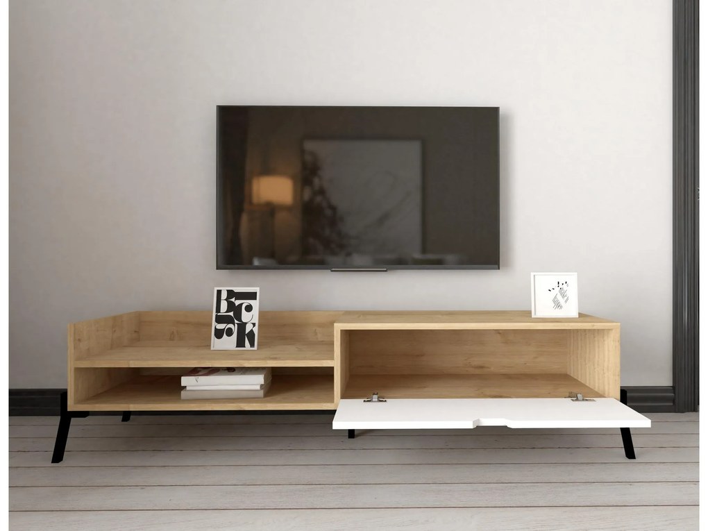 Set mobilier living Tretsilla (Stejar zafir + alb + negru). 1107151