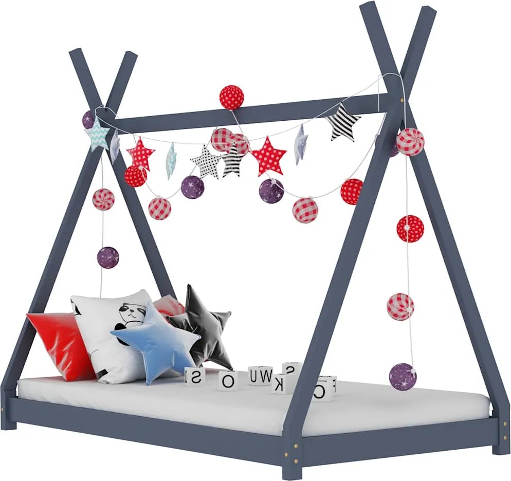 vidaXL Cadru pat de copii, gri, 70 x 140 cm, lemn masiv de pin