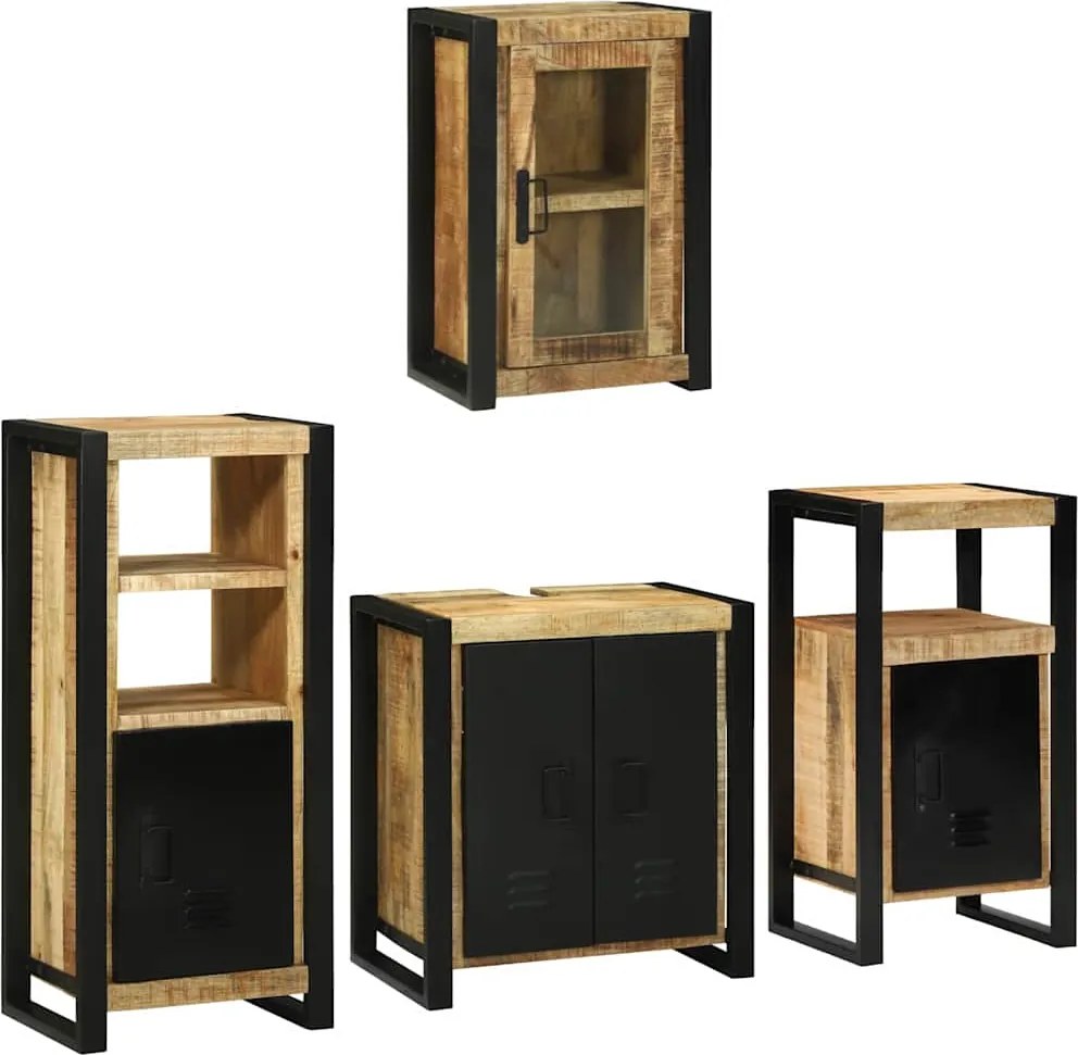vidaXL Set de mobilier pentru baie 4 pcs Maro Lemn de mango solid