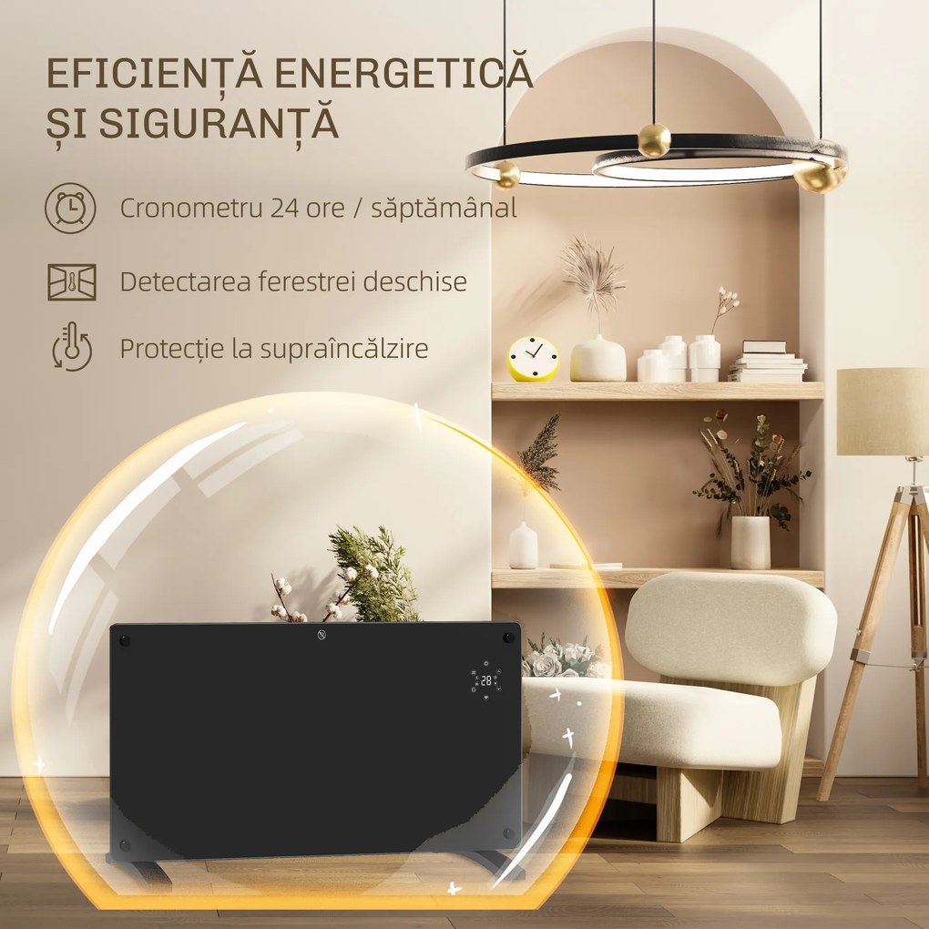 HOMCOM Radiator Electric cu Temperatură Reglabilă, Protecție la Supraîncălzire și Telecomandă, 87x21,5x44,5 cm, Negru | Aosom Romania