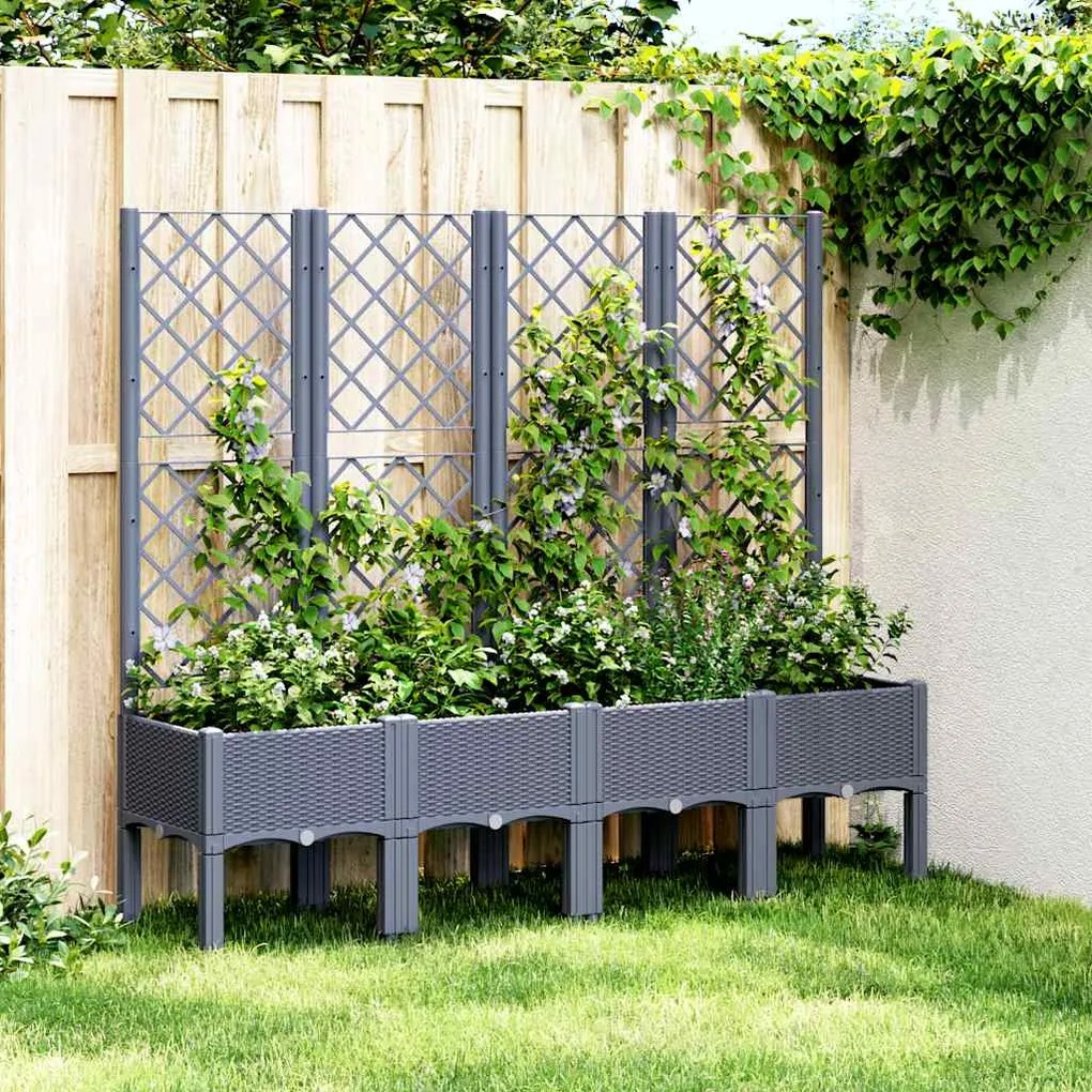 vidaXL Jardinieră de grădină cu spalier, albastru gri, 160x40x142 cm, PP