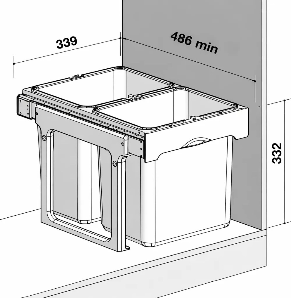 Cos gunoi incorporabil Ekko Easy 40 Ecomax, cu extragere totala, colectare selectiva, 1 x 16 l + 2 x 8 l Polipropilena cu fibra de sticla, L:339 mm;