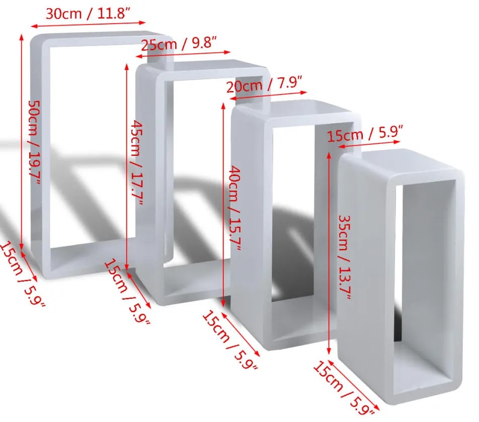 Set 4 rafturi cubice, Alb