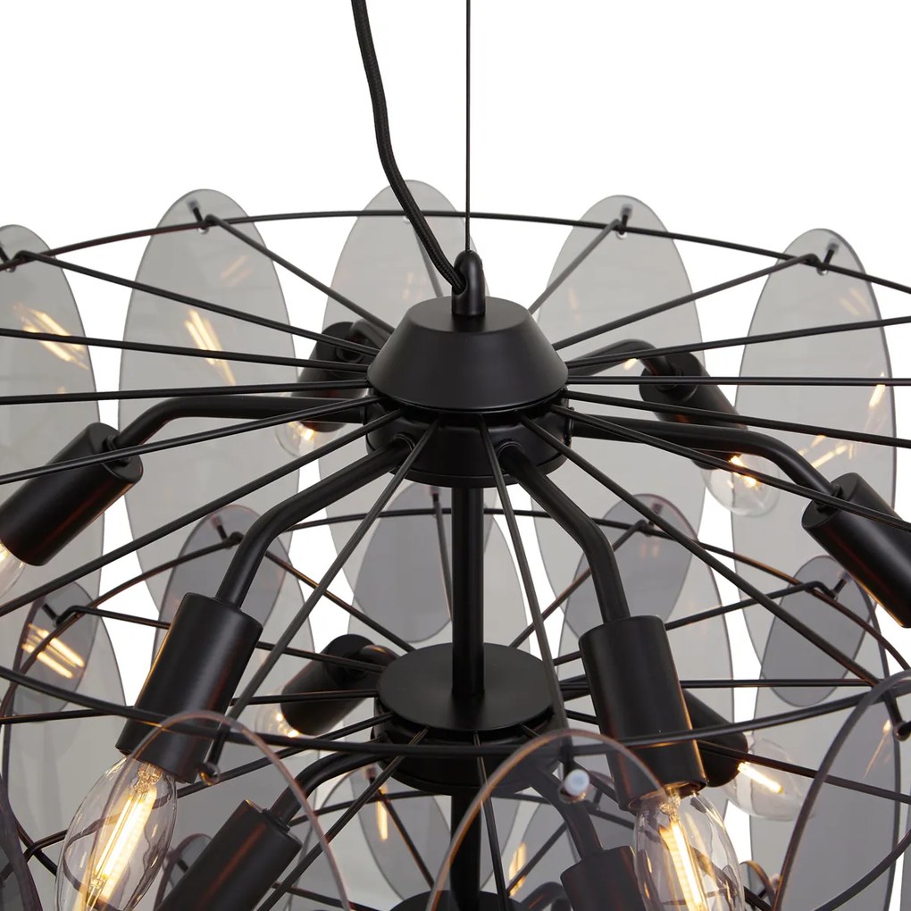 Art Deco Pendant Lamp Black with Smoke Glass Oval 14-Light - Mochan