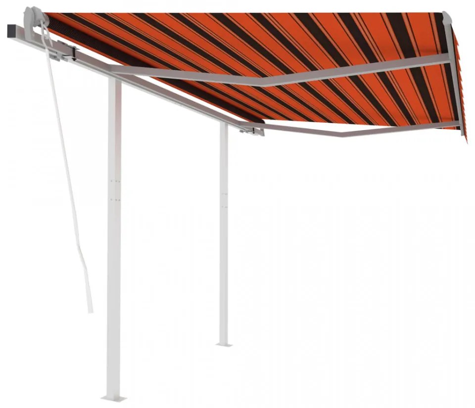 Copertină retractabilă automat stâlpi portocaliu/maro 3,5x2,5 m