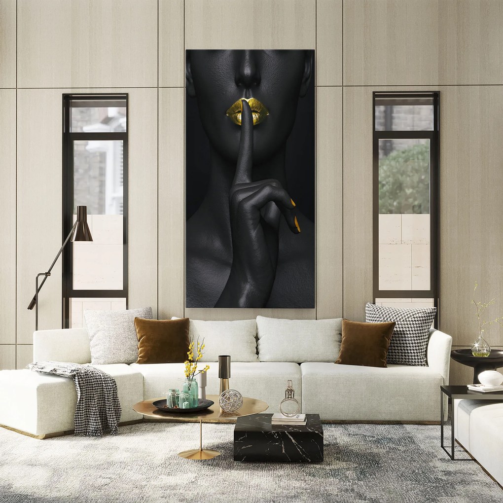 Tablou Canvas, 60x120cm, Dormitor si Living, Femei, Lips, Silence Lips Portrait