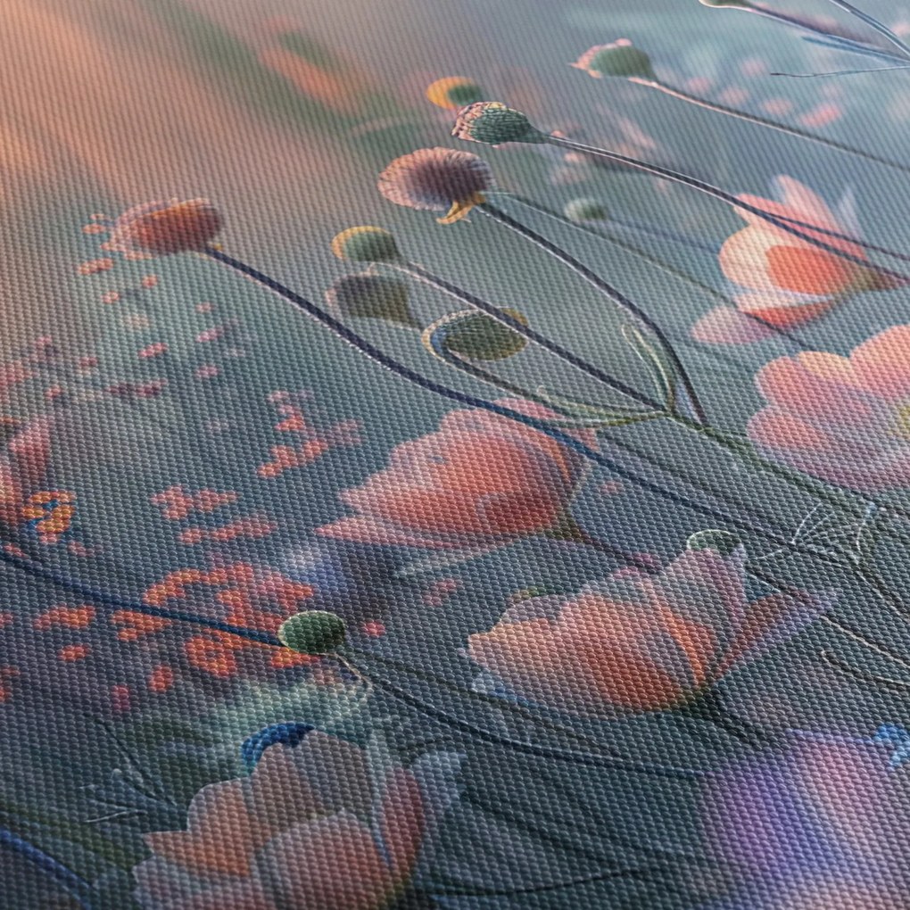 Tablou - Flori în culori pastelate (cu ceas) (90x30 cm)