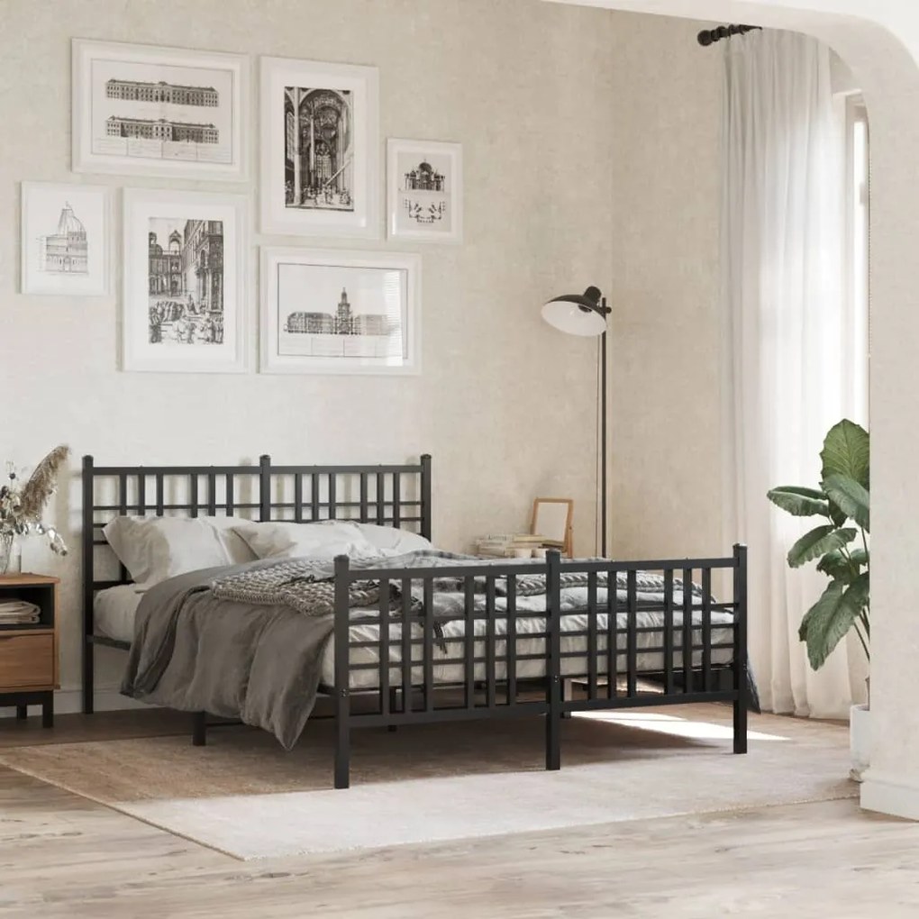 vidaXL Cadru pat metalic cu tăblie de cap/picioare, negru, 137x190 cm