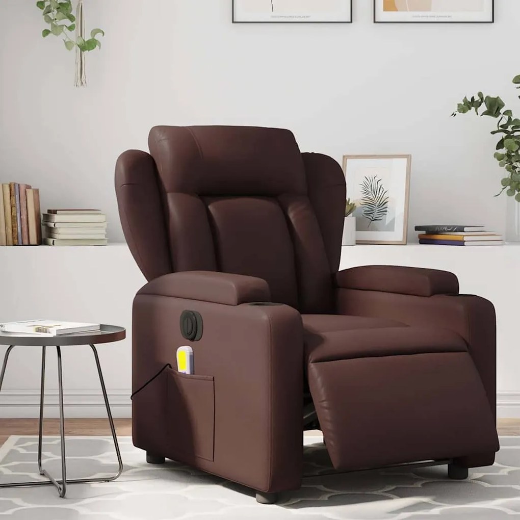 vidaXL Fotoliu electric de masaj rabatabil, maro, piele ecologică