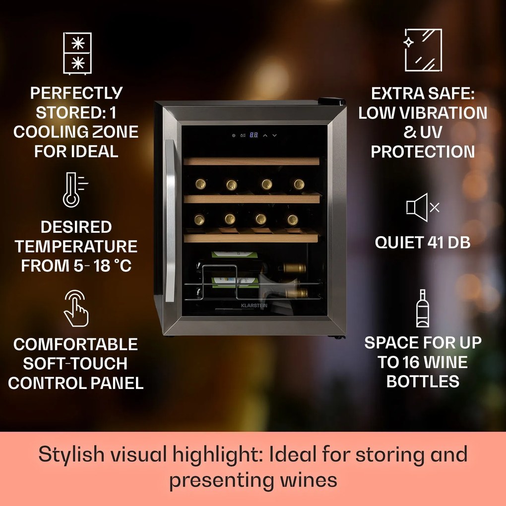 Vinamour 16 Uno, Frigider pentru vin, 16 sticle /42l, 5-18°C, 41 dB, sticlă