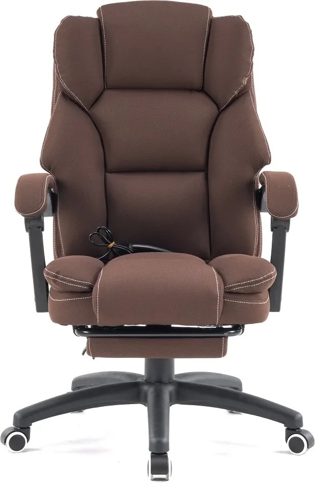 Scaun directorial, Masaj si Incalzire in 7 puncte, spatar rabatabil, suport pentru picioare, material textil premium, Maro inchis