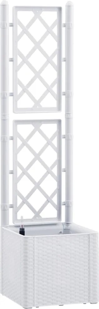 vidaXL Strat înălțat grădină cu spalier și sistem automat udare, alb