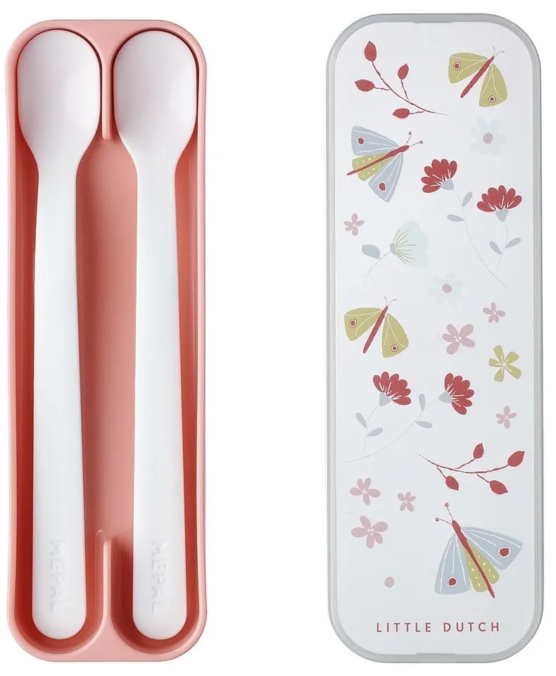 Linguri pentru copii albe/roz-deschis din plastic 2 buc. Flowers & butterflies – Mepal