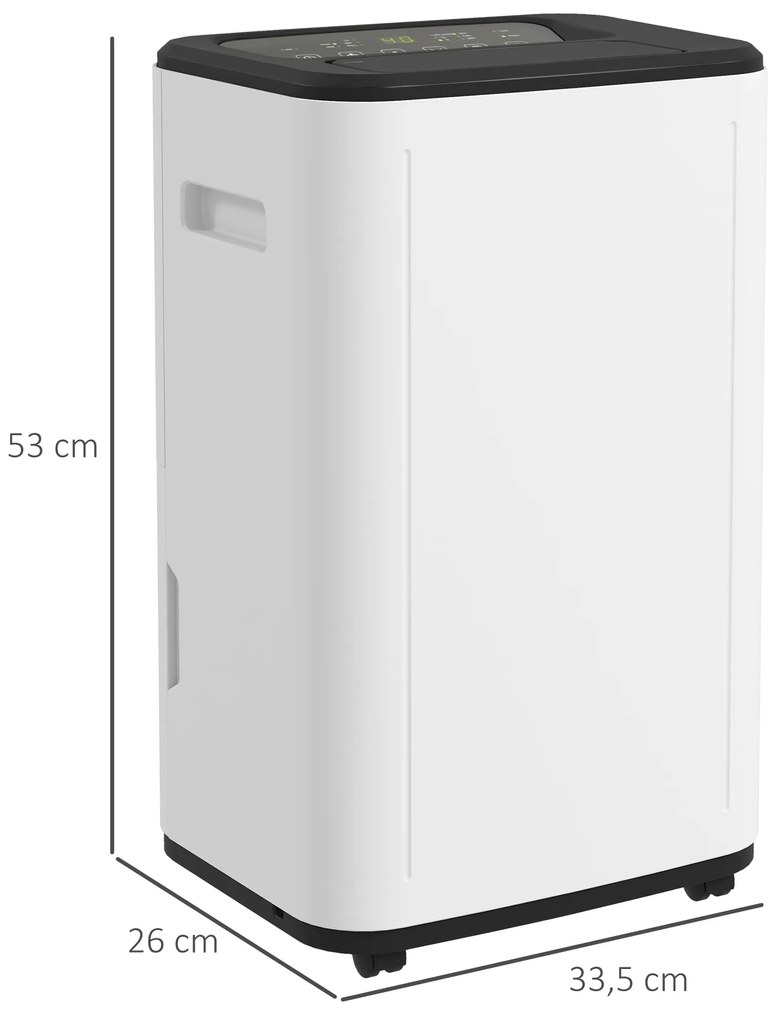 HOMCOM Dezumidificator Electric Rezervor Apă 6 L 20L/zi cu 3 Moduri 2 Trepte Temporizator 33,5x26x53 cm Alb | Aosom Romania