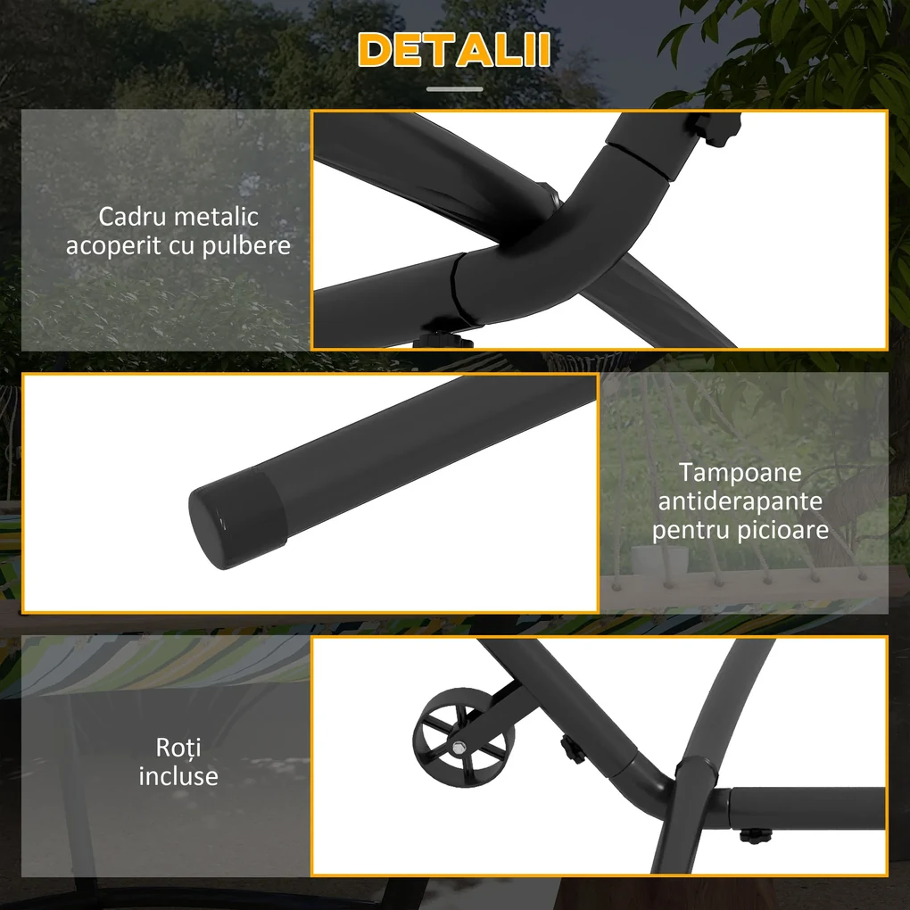 Outsunny Suport pentru hamac 9,5ft, Hamac portabil cu roti, Suport reglabil pentru plasa de hamac cu geanta de transport, pentru hamacuri stil plasa