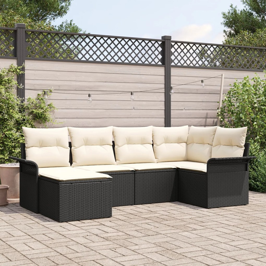 vidaXL Set de canapele pentru grădină cu pernă 6 pcs Negru Rattan poli