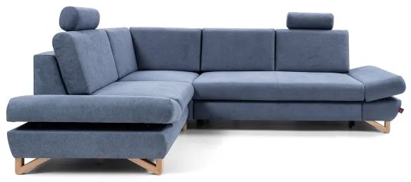 Colțar extensibil tapițat AVESTA, cu spațiu de depozitare, în formă de L, orientare stânga, albastru