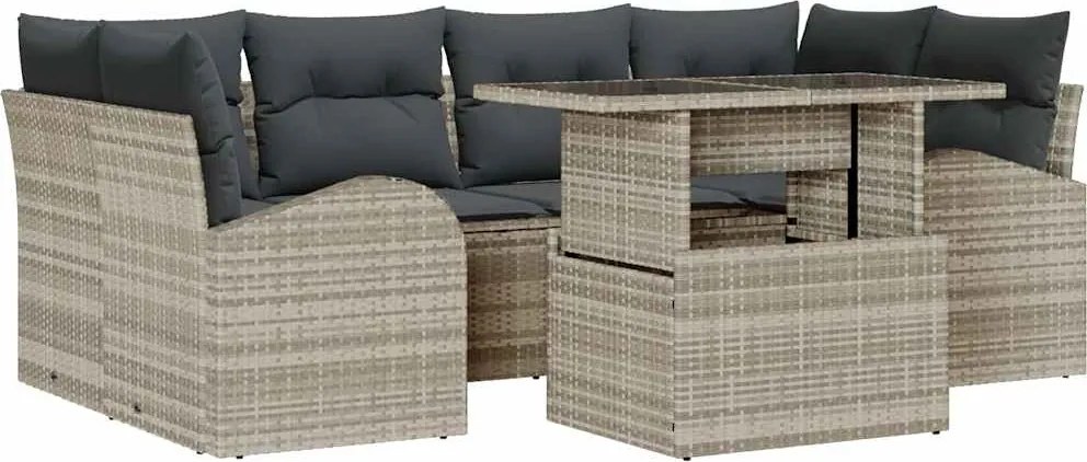 vidaXL Set de canapele pentru grădină 7 pcs Gri deschis Rattan poli