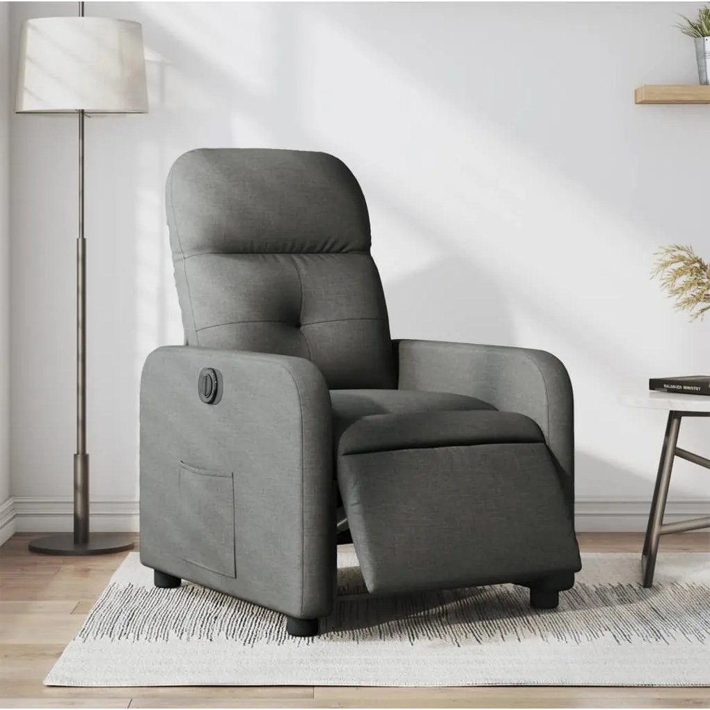 vidaXL Fotoliu rabatabil electric, gri închis, material textil