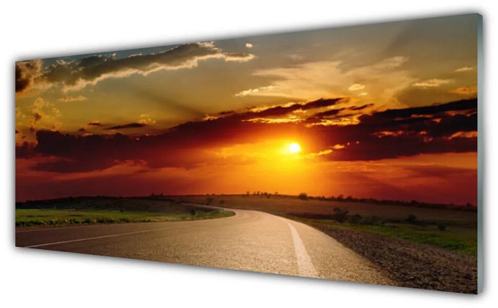 Tablouri acrilice Sunset Road Peisaj Gri Roșu Portocaliu