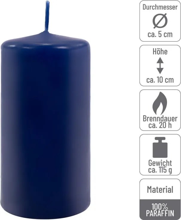 Set de lumânări cilindrice, 10 cm, Ø 5 cm, albastru, 16 buc.