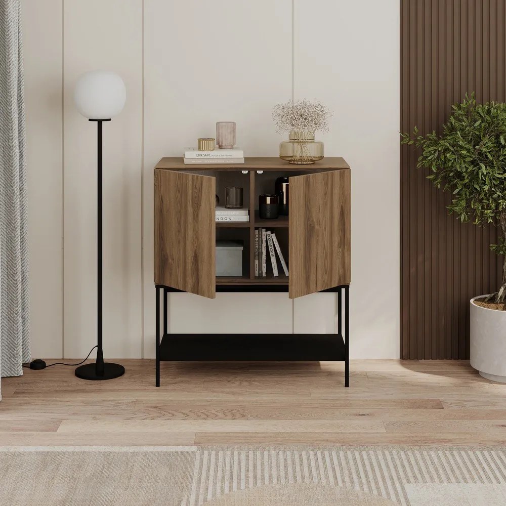 Dulap negru/în culoare naturală cu aspect de lemn de stejar 80x90x40 cm Amira – Marckeric