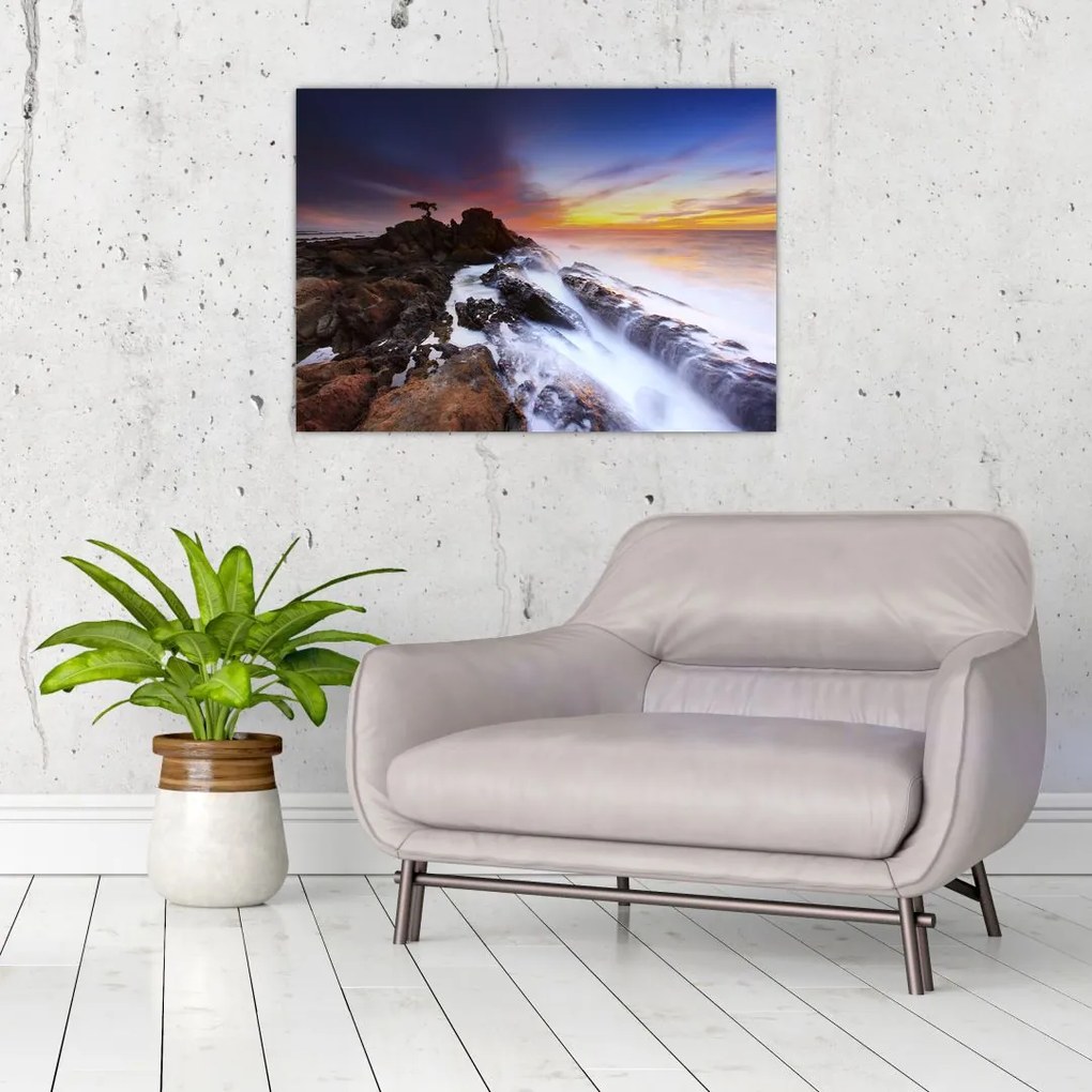 Tablou cu munți în ceață (70x50 cm)