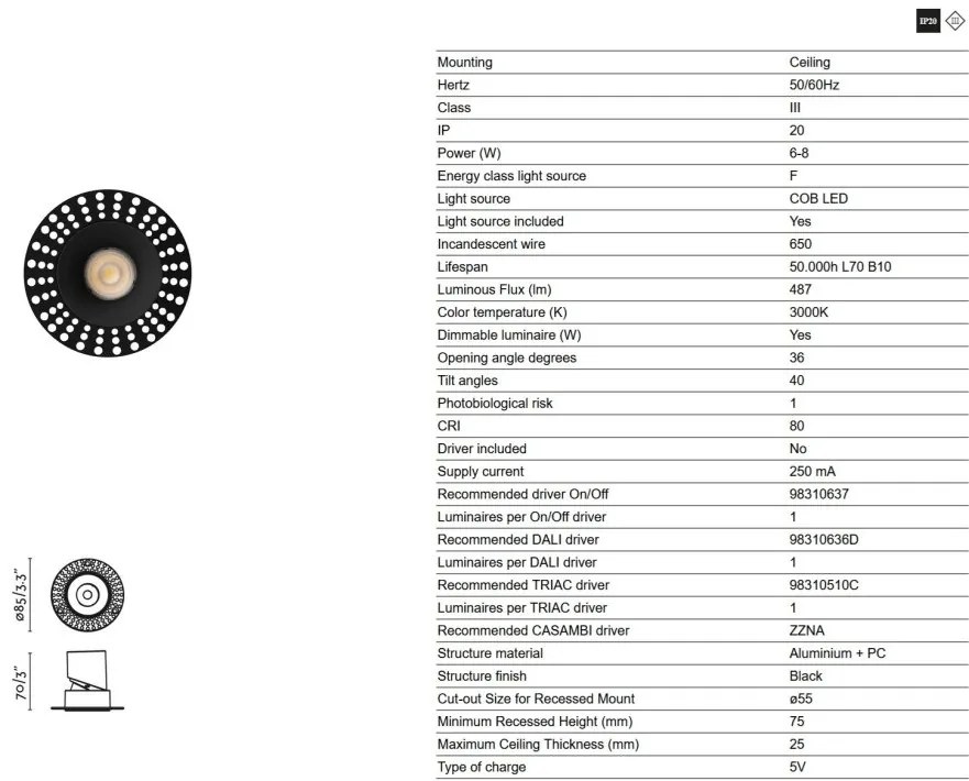 Spot LED incastrabil tavan orientabil trimless LOX 3000K negru