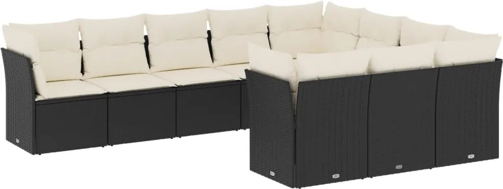 vidaXL Set canapele de grădină cu perne, 10 piese, negru, poliratan