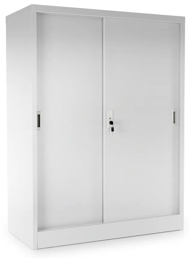 Dulap metalic universal mediu cu uși glisante 90 x 40 x 120 cm, încuietoare cilindrică, gri - ral 7035