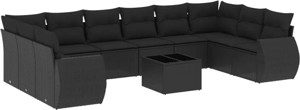 vidaXL Set canapele de grădină cu perne, 11 piese, negru, poliratan