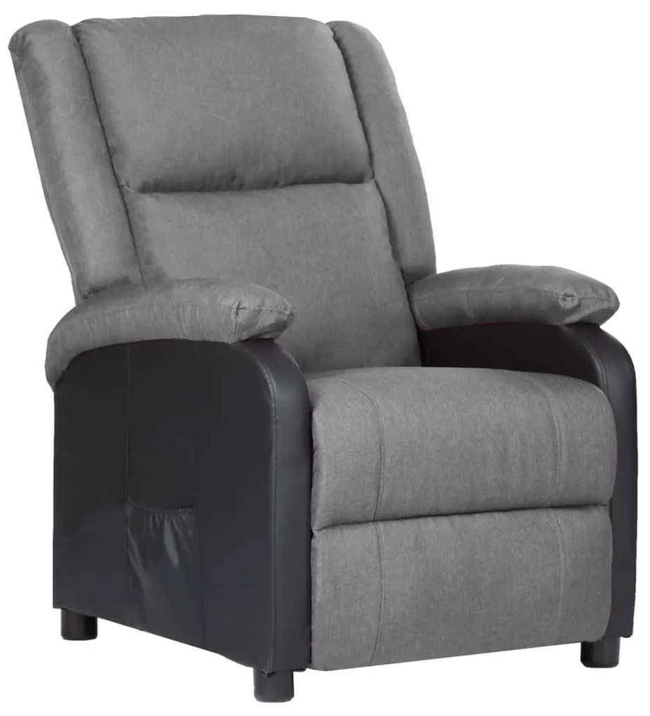329487 vidaXL Fotoliu rabatabil, gri deschis, piele ecologică și textil