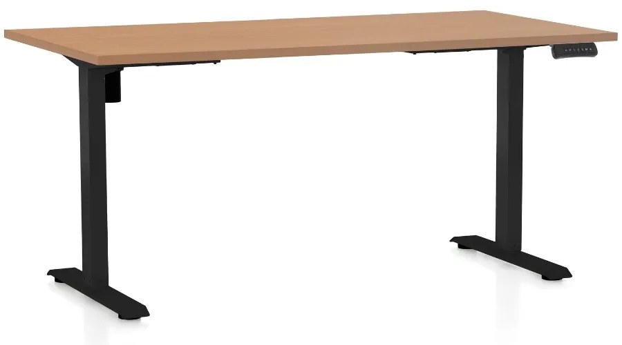 Masa inaltime reglabila OfficeTech B, 160 x 80 cm, bază neagră, fag