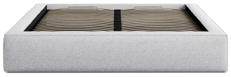 Pat matrimonial gri deschis tapițat cu spațiu de depozitare cu somieră 160x200 cm Simon – Micadoni