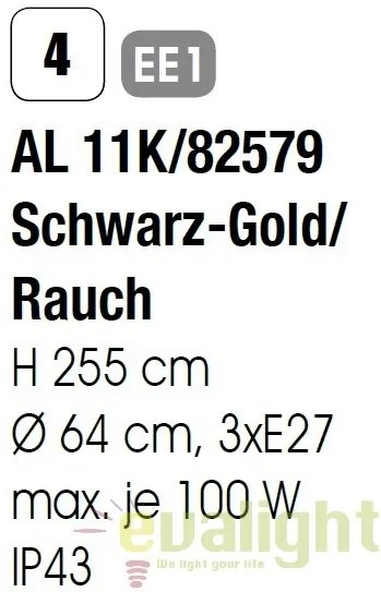 Stalp iluminat exterior stil clasic IP43 HP255 Puchberg AL 11K/82579 schwarz-gold/rauch OR