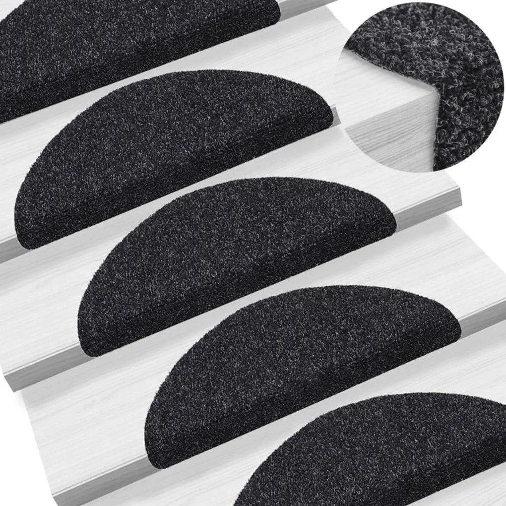 vidaXL Covorașe autoadezive pentru scări, 15 buc., 56x17x3 cm, negre, semirotunde