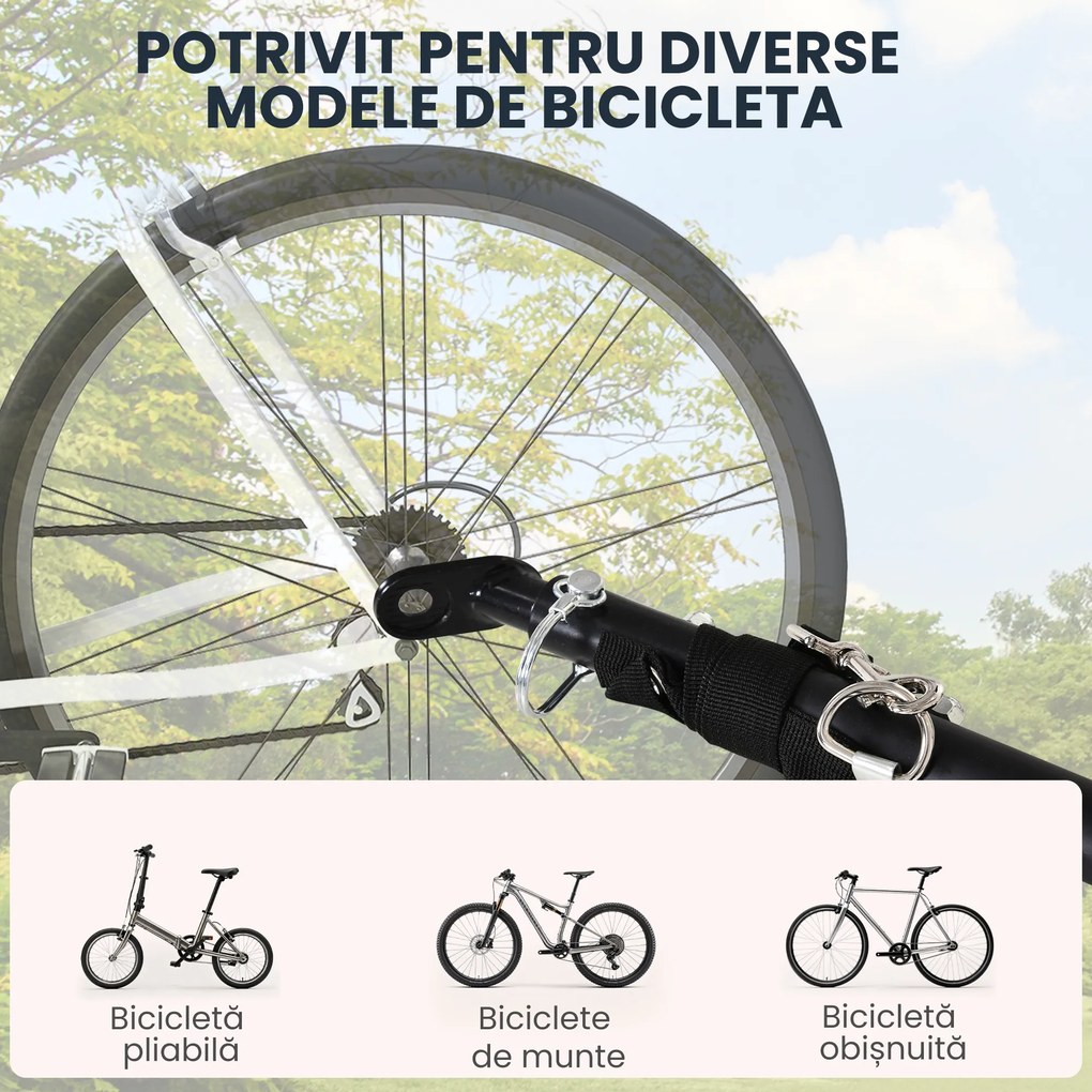 HOMCOM Cărucior pentru Bicicletă cu Pereți Pliabili și Detașabili, Remorcă pentru Bicicletă din Oțel și PE, 139x71.5x49 cm, Negru | Aosom Romania