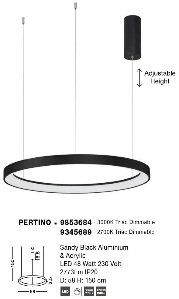Lustra LED dimabila design circular PERTINO D-58cm